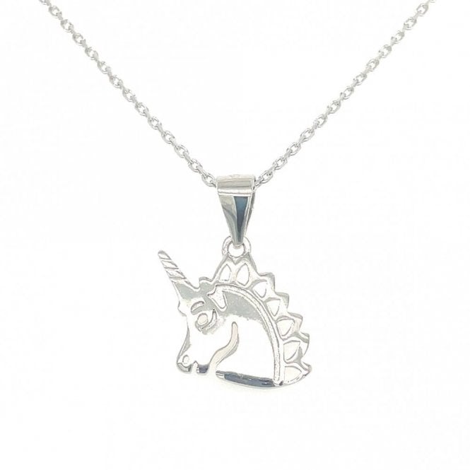 Faith Sterling Silver Sterling Silver CZ Unicorn Necklace 13x12mm, 16-18
