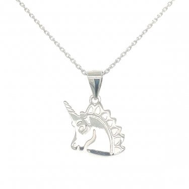 Sterling Silver CZ Unicorn Necklace 13x12mm, 16-18" 
