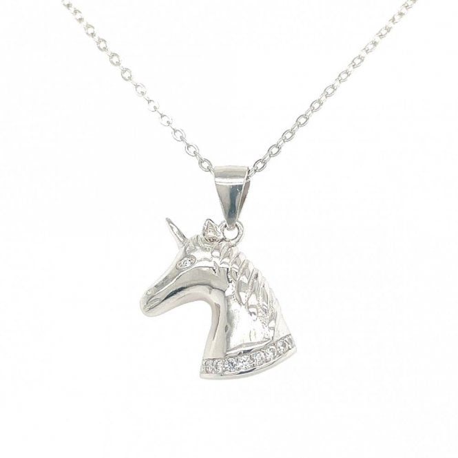 Faith Sterling Silver Sterling Silver CZ Unicorn Necklace 17x14mm, 16-18