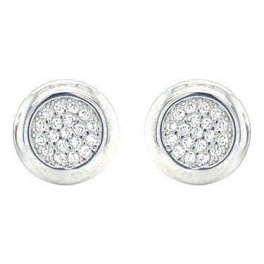 Sterling Silver CZ With Plain Surround Stud Earrings 9x9mm