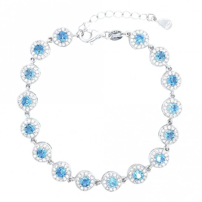 Faith Sterling Silver Sterling Silver December Birthstone CZ Halo Bracelet 7x7mm, 16.5+3.5cm