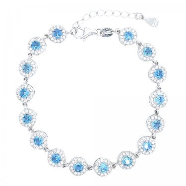 Sterling Silver December Birthstone CZ Halo Bracelet 7x7mm, 16.5+3.5cm