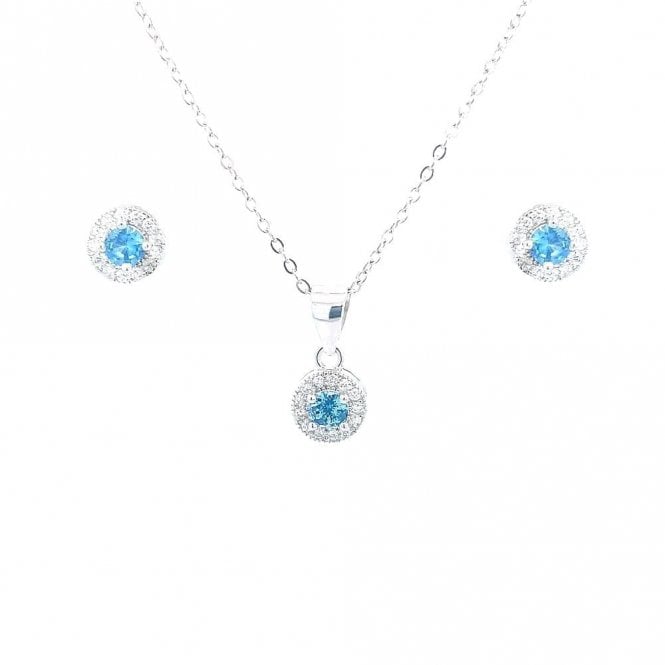 Faith Sterling Silver Sterling Silver December Birthstone CZ Halo Necklace & Earrings Set 7x7mm, 16-18