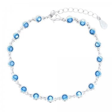 Sterling Silver December Birthstone CZ Rubover Bracelet 4x4mm, 15.5+3.5cm