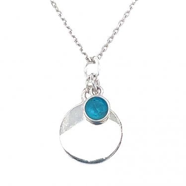 Sterling Silver December Birthstone Plain Disc Necklace 19x11mm, 16-18"