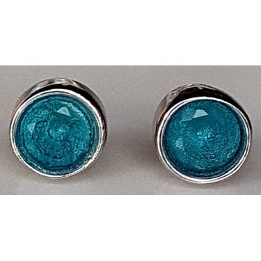Sterling Silver DECEMBER Turquoise Birthstone Rubover Round Earrings 4x4mm 