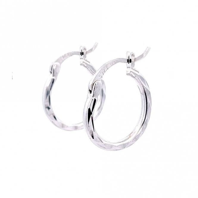Faith Sterling Silver Sterling Silver Diamond Cut Hinged Hoop Earrings 15mm 