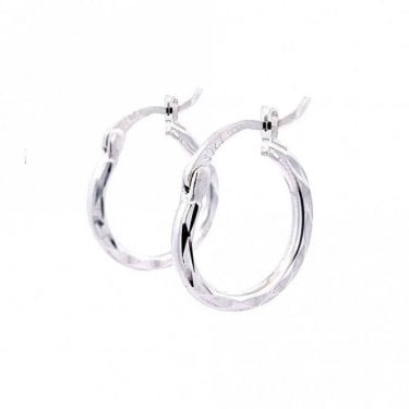 Sterling Silver Diamond Cut Hinged Hoop Earrings 15mm 