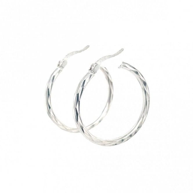 Faith Sterling Silver Sterling Silver Diamond Cut Hinged Hoop Earrings 25mm 