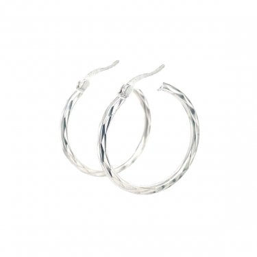 Sterling Silver Diamond Cut Hinged Hoop Earrings 25mm 