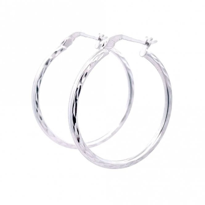 Faith Sterling Silver Sterling Silver Diamond Cut Hinged Hoop Earrings 30mm 