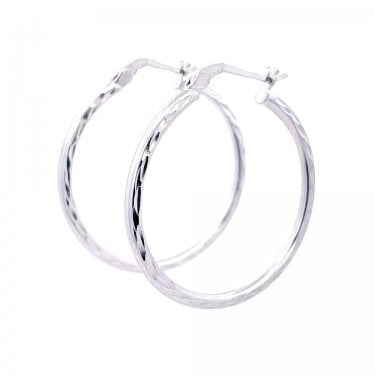 Sterling Silver Diamond Cut Hinged Hoop Earrings 30mm 