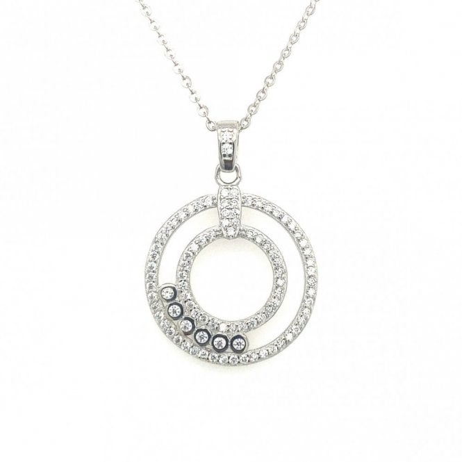 Faith Sterling Silver Sterling Silver Double Circle with CZ Beads Necklace 26x19mm, 16-18
