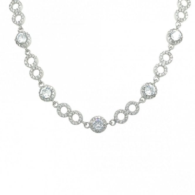 Faith Sterling Silver Sterling Silver Double CZ Circle Link with Single Round Halo Link Necklace 41cm + 3cm