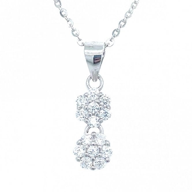 Faith Sterling Silver Sterling Silver Double CZ Flower Drop Necklace 13x6mm, 16-18