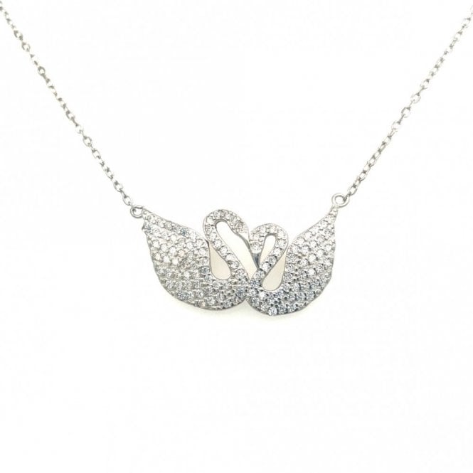 Faith Sterling Silver Sterling Silver Double CZ Swan Necklace 41cm + 3.5cm