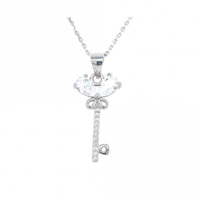 Faith Sterling Silver Sterling Silver Double Pear CZ Top Key Necklace 21x11mm, 16-18
