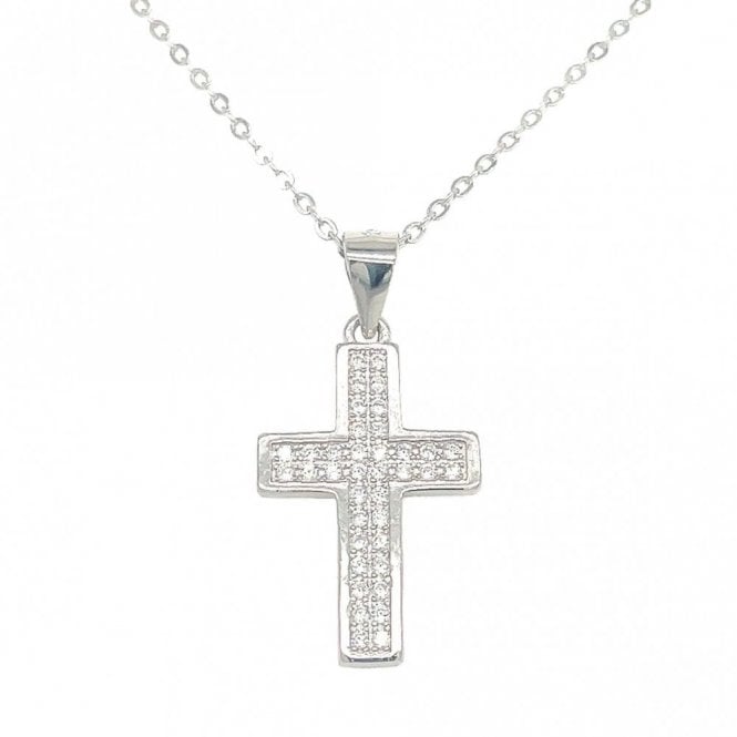 Faith Sterling Silver Sterling Silver Double Row CZ Cross Necklace 19x13mm, 16-18