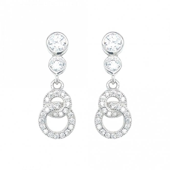 Faith Sterling Silver Sterling Silver Double Rubover Stone & CZ Circles Drop Earrings 24x8mm