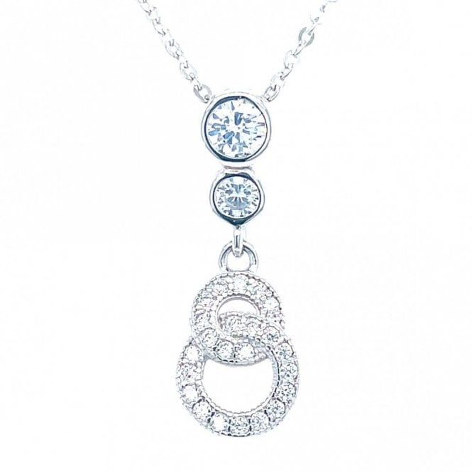 Faith Sterling Silver Sterling Silver Double Rubover Stone & CZ Circles Drop Necklace 23x8mm, 16-18