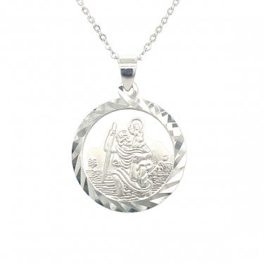 Sterling Silver Double Sided St Christopher Necklace 19x16mm, 16-18"