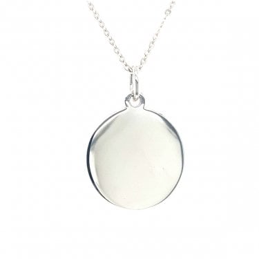 Sterling Silver Engravable Round Necklace 22x19mm, 16-18"