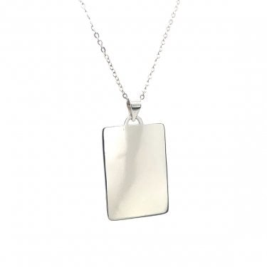 Sterling Silver Engravable Rounded Rectangle Necklace 27x17mm, 16-18"