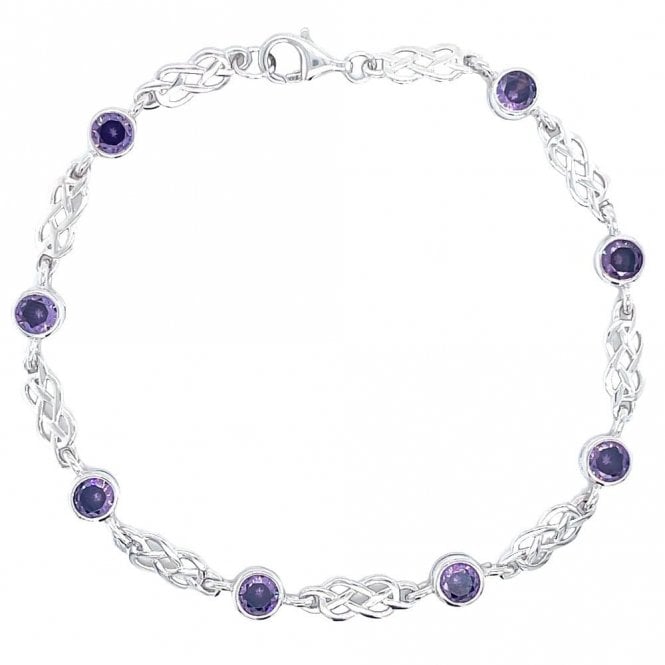 Faith Sterling Silver Sterling Silver February Birthstone CZ Celtic Design Bracelet 5x5mm, 18cm