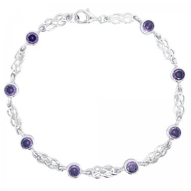 Sterling Silver February Birthstone CZ Celtic Design Bracelet 5x5mm, 18cm
