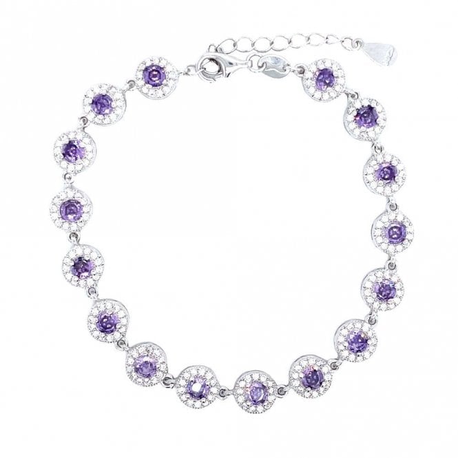 Faith Sterling Silver Sterling Silver February Birthstone CZ Halo Bracelet 7x7mm, 16.5+3.5cm