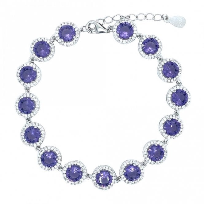 Faith Sterling Silver Sterling Silver February Birthstone CZ Halo Bracelet 9x9mm, 16.5+3cm