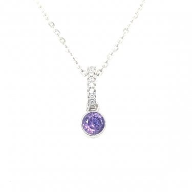 Sterling Silver February Birthstone CZ Necklace 13x4mm, 16-18"