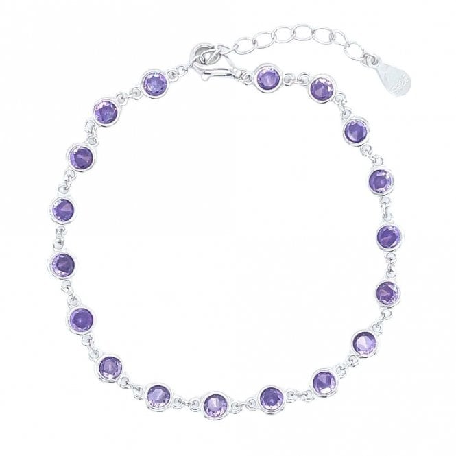 Faith Sterling Silver Sterling Silver February Birthstone CZ Rubover Bracelet 4x4mm, 15.5+3.5cm