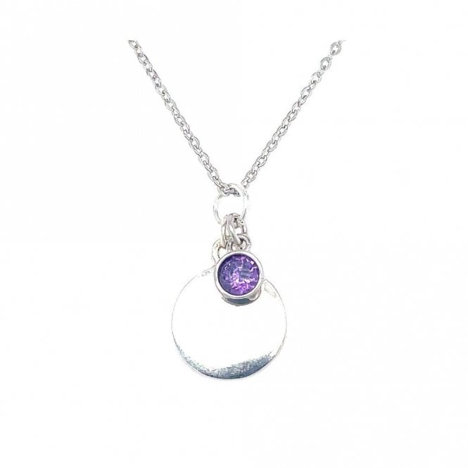 Faith Sterling Silver Sterling Silver February Birthstone Plain Disc Necklace 19x11mm, 16-18