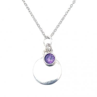 Sterling Silver February Birthstone Plain Disc Necklace 19x11mm, 16-18"