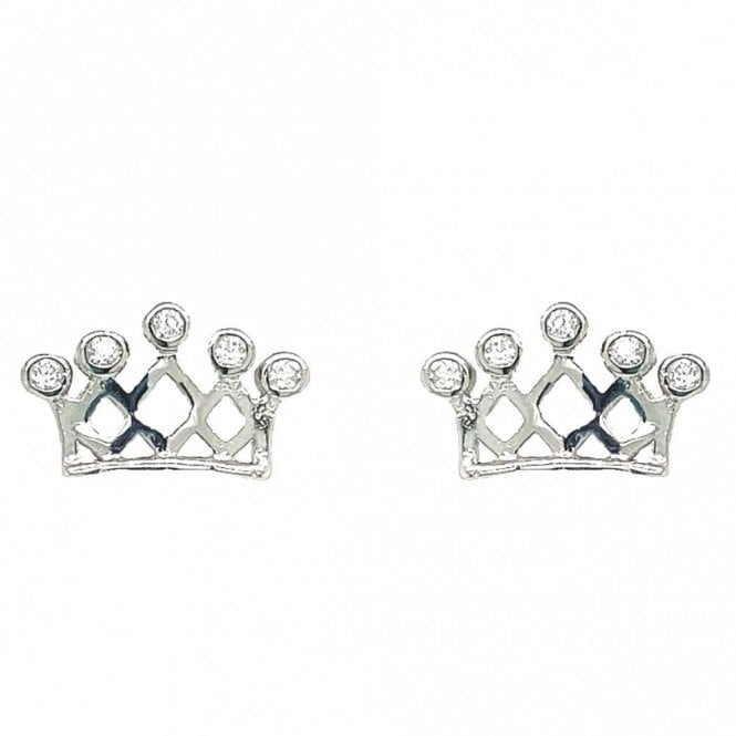 Faith Sterling Silver Sterling Silver Five CZ Plain Crown Stud Earrings 6x10mm