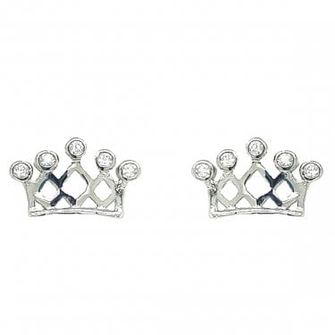 Sterling Silver Five CZ Plain Crown Stud Earrings 6x10mm