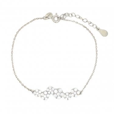 Sterling Silver Flower Clusters Fine Extendable Bracelet 16+4cm