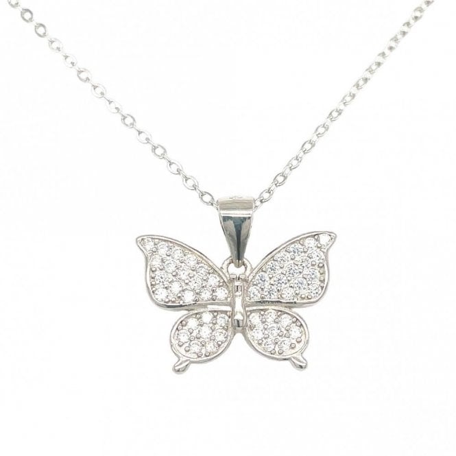 Faith Sterling Silver Sterling Silver Full CZ Butterfly Necklace 12x18mm, 16-18