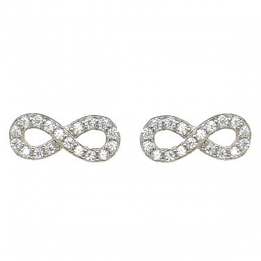 Sterling Silver Full CZ Rubover Infinity Stud Earrings 12x6mm