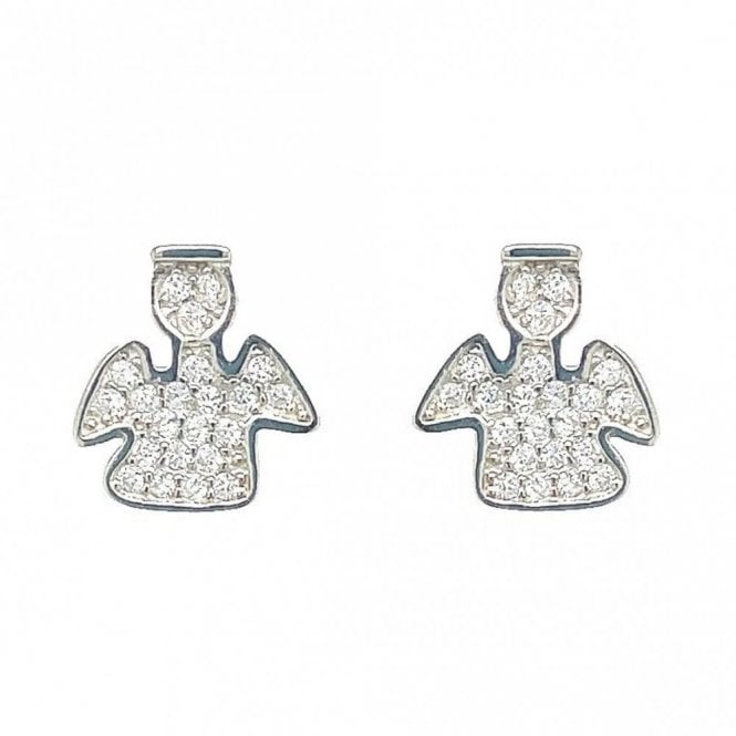 Faith Sterling Silver Sterling Silver Full CZ Rubover Set Angel Stud Earrings 9x8mm