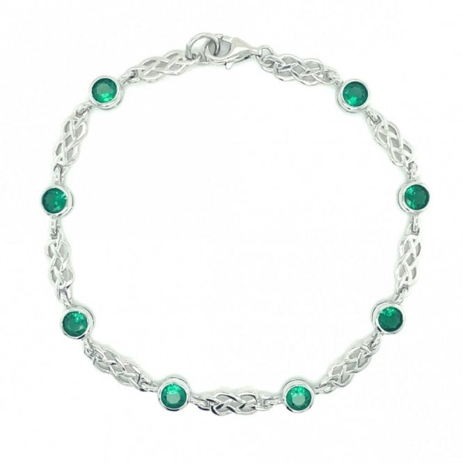 Faith Sterling Silver Sterling Silver Green CZ Celtic Design Bracelet 18cm