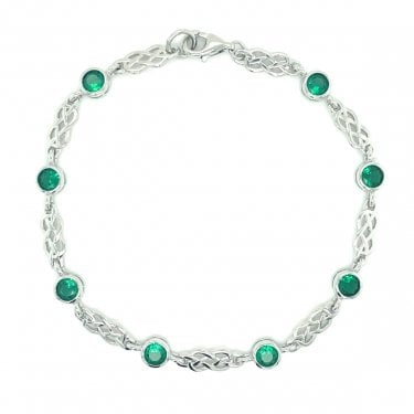 Sterling Silver Green CZ Celtic Design Bracelet 18cm