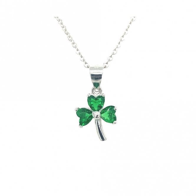 Faith Sterling Silver Sterling Silver Green CZ Shamrock Necklace 13x10mm, 16-18