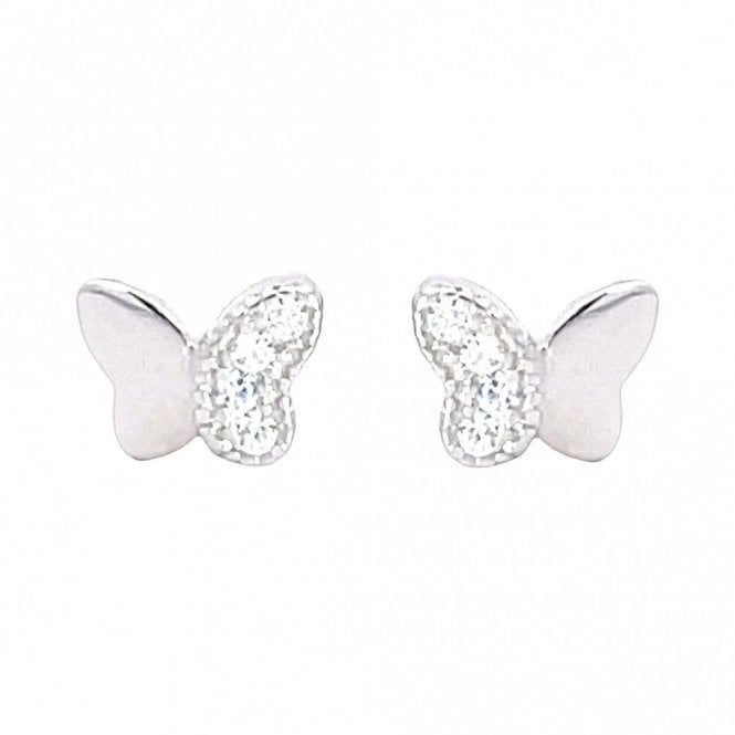 Faith Sterling Silver Sterling Silver Half CZ Butterfly Stud Earrings 6x5mm