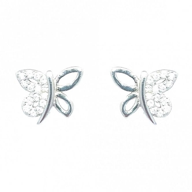 Faith Sterling Silver Sterling Silver Half CZ Butterfly Stud Earrings 8x8mm