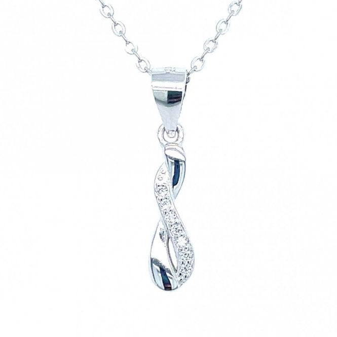Faith Sterling Silver Sterling Silver Half CZ, Half Plain Figure of 8 Necklace 13x4mm, 16-18