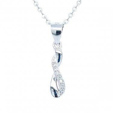 Sterling Silver Half CZ, Half Plain Figure of 8 Necklace 13x4mm, 16-18"
