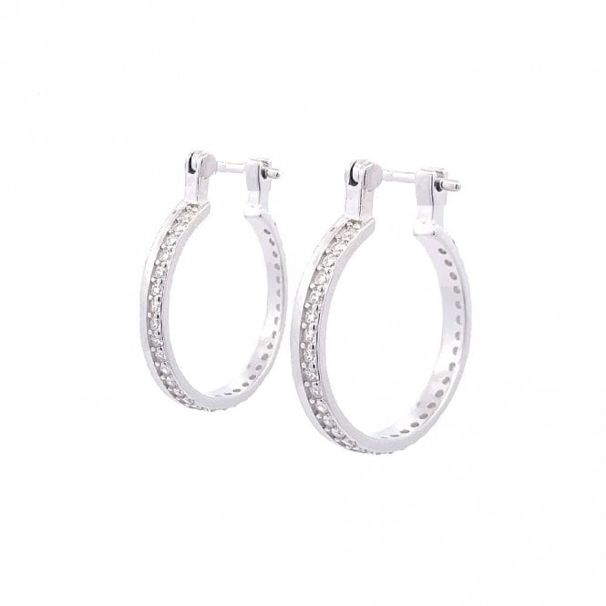Faith Sterling Silver Sterling Silver Half CZ Half Plain Hinged Hoop Earrings 20mm