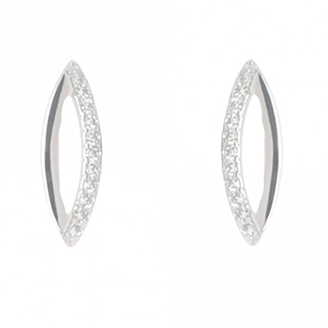Faith Sterling Silver Sterling Silver Half CZ, Half Plain Open Marquise 5x13mm Stud Earrings